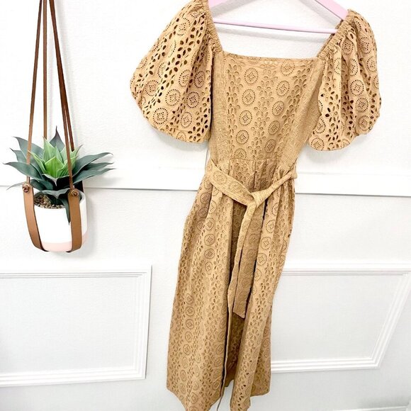 Cleobella The Seraphina Midi Dress Eyelet Tan Yellow Size M - Picture 2 of 6